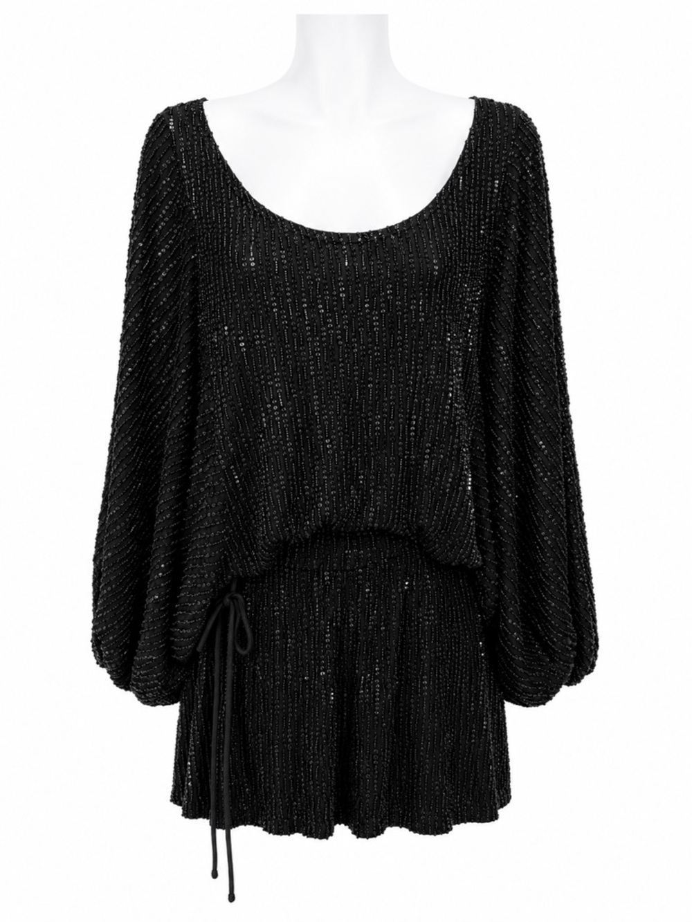 Uma and Leopold Black Beaded Embellished Convertible Dress/Top Rayon Spandex Med